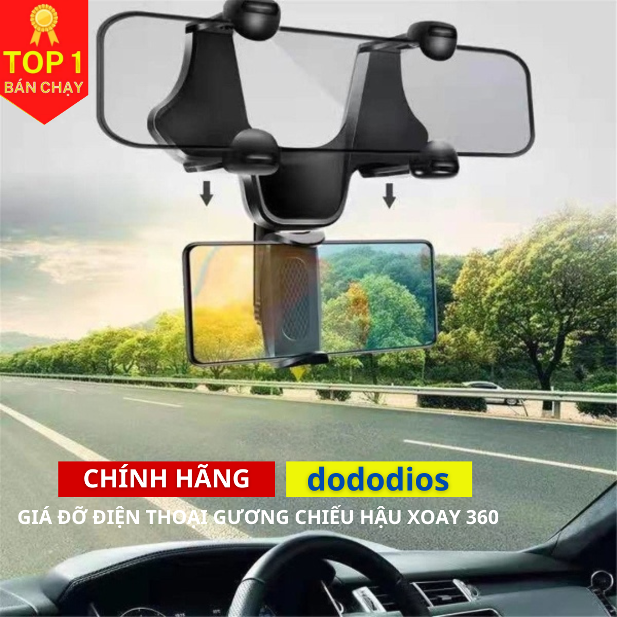 Giá Đỡ Điện Thoại Gương Chiếu Hậu Xoay 360 Phụ Kiện Nội Thất Xe Hơi Gắn Điều Chỉnh Được -  - Hàng Chính Hãng DoDoDios