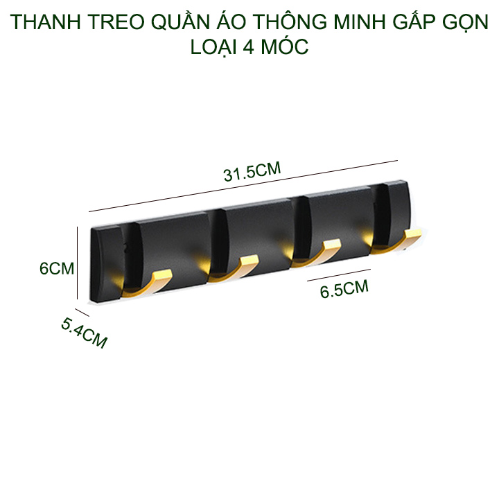 Thanh 4 móc treo quần áo thông minh gấp gọn bằng hợp kim nhôm sơn tĩnh điện, bền và sang trọng