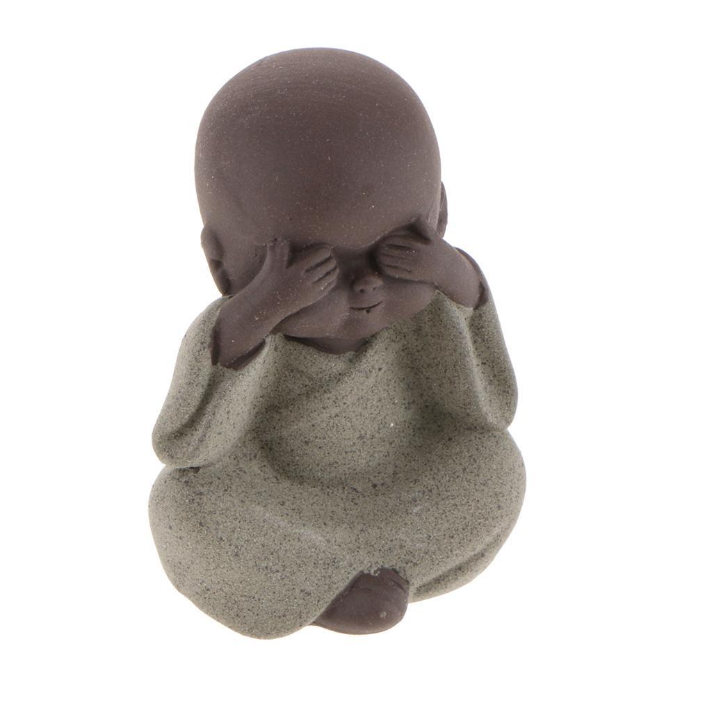 3X Ceramic Small Buddha Statue Monk Figurine Tea pet Decorative Ornaments Green