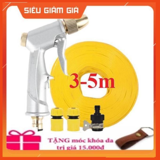 Bộ dây vòi xịt nước rửa xe,tưới cây . tăng áp 3 lần,loại 3m,5m 206701 đầu đồng,cút,nối nhựa đen+ tặng móc khoá