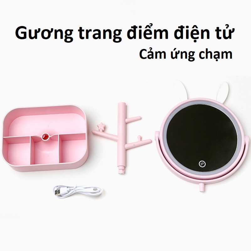 Gương trang điểm đèn LED cảm ứng chạm tích hợp khay đựng dụng cụ trang điểm MINIGOOD cao cấp - EM021