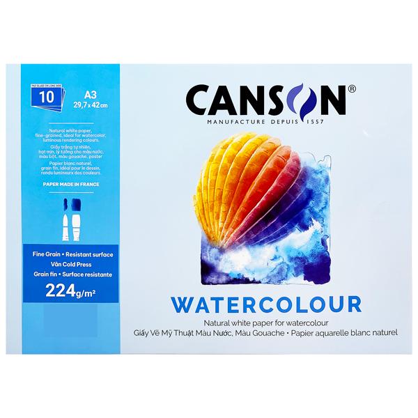 Giấy Vẽ Mỹ Thuật Màu Nước Canson A3 - 224gsm 10 Tờ