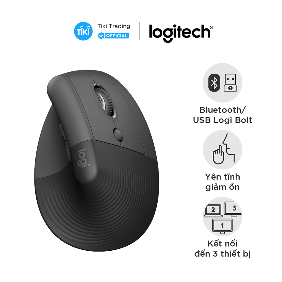 Chuột công thái học không dây Logitech Lift Vertical - Bluetooth|USB Logi Bolt, Silent giảm ồn, 4 nút tùy chỉnh, tương thích với Windows/macOS/iPad/PC - Hàng chính hãng