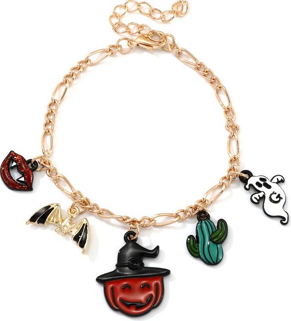 Vòng tay lắc tay Halloween Bí Ngô đỏ Dơi Xương Rồng Ma trắng & Môi đỏ