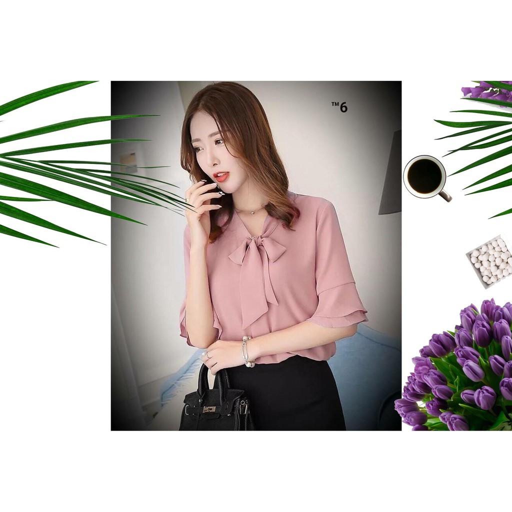 Áo Sơ Mi Cổ Thắt Nơ Tay Loe Điệu Đà
