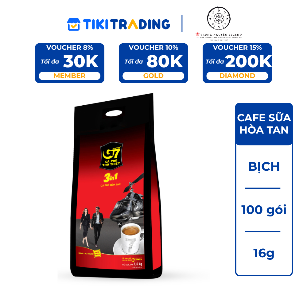 Trung Nguyên Legend - Cà phê sữa hòa tan G7 3in1 - Bịch 100 sticks x 16gr (gói dài)