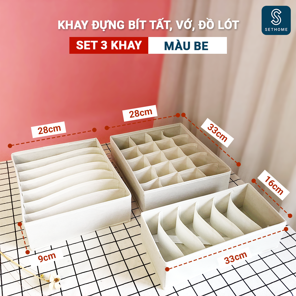 Hộp vải đựng tất vớ SETHOME giỏ vải đựng áo lót đồ lót quần áo ngủ váy ngủ gấp gọn