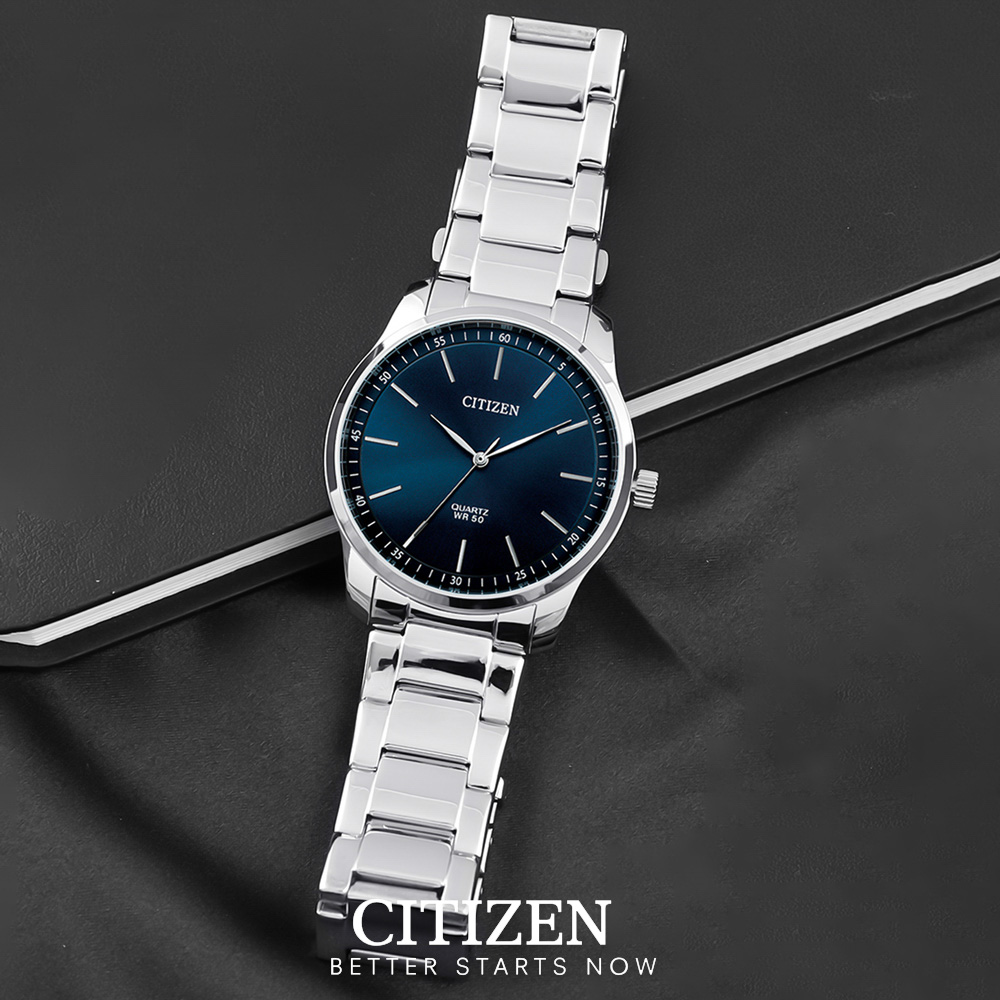 Đồng Hồ Nam Citizen Pin-Quartz Dây Thép Không Gỉ BH5001-56L - Mặt Xanh Đen (42mm)