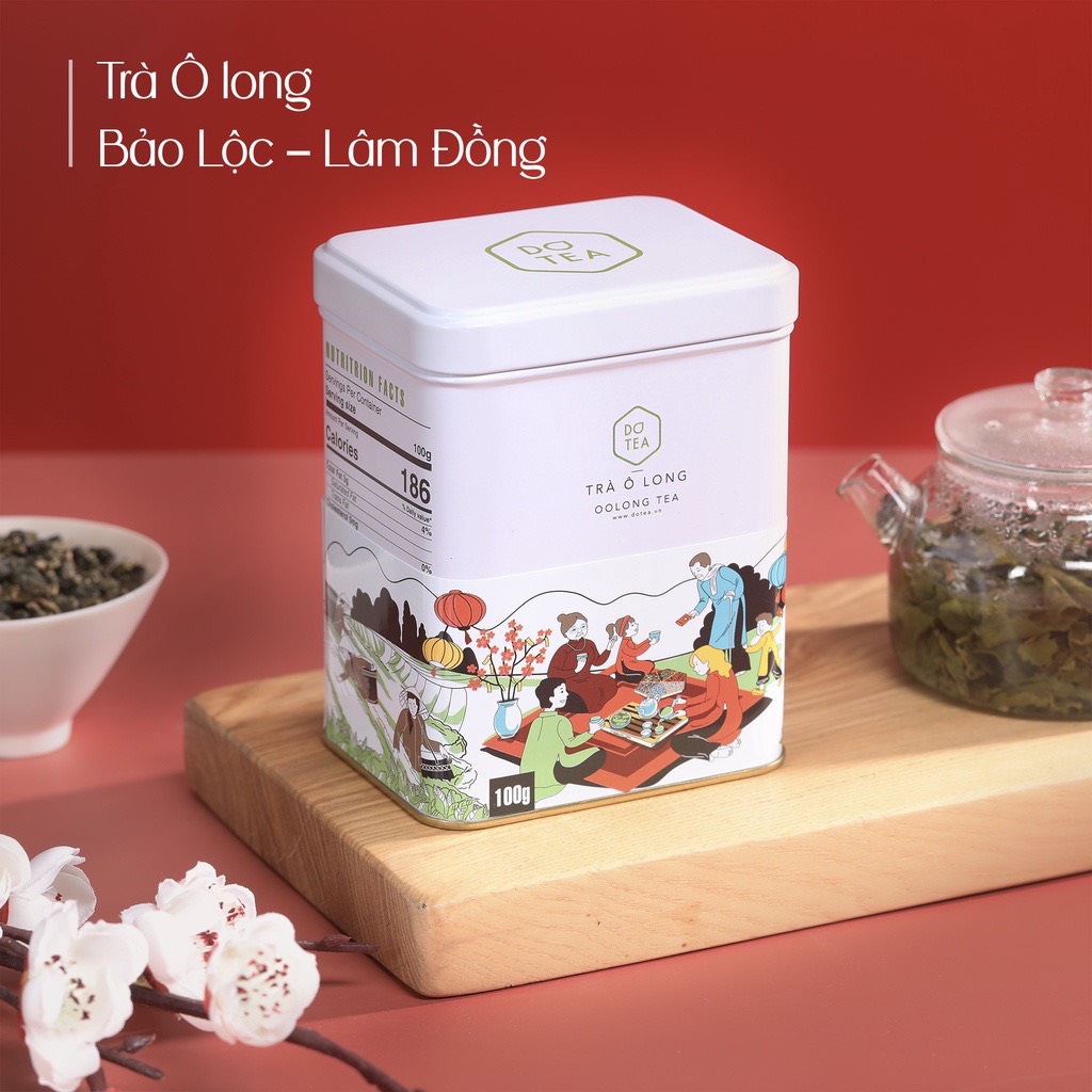 Trà ô long làm quà tặng, trà biếu, lon thiếc 100gam Dotea, trà oolong cao cấp thơm nhẹ, ngọt thanh