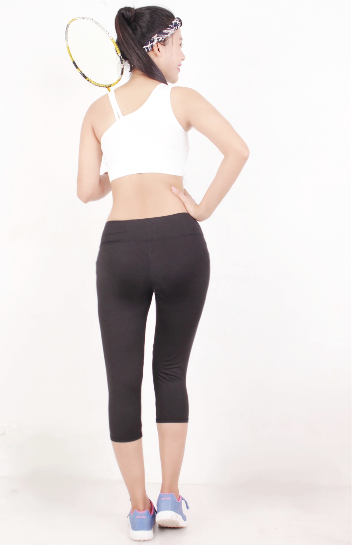 Quần tập legging lửng thể thao nữ phối viền trắng