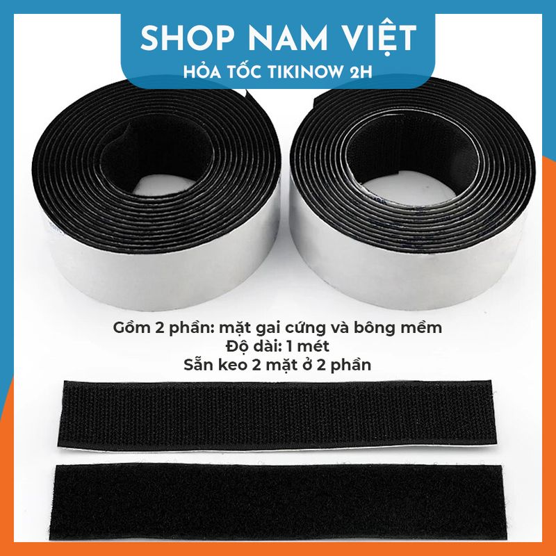 1 Mét Cuộn Keo 2 Mặt Băng Gai Dính Velcro Dán Xé Treo Đồ, Treo Ổ Điện, Treo Tranh Tiện Lợi