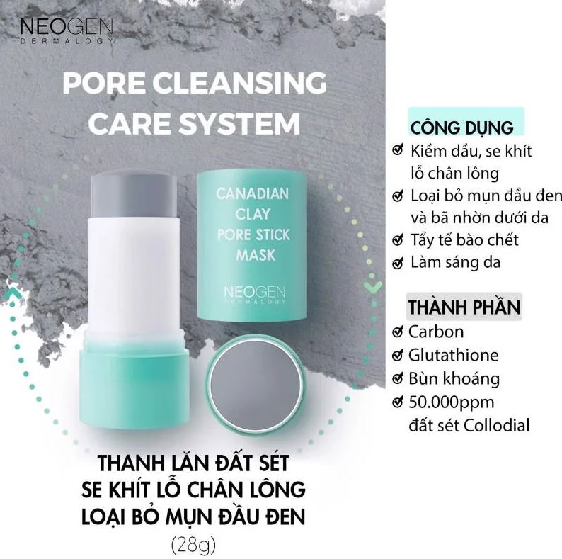 Thanh Lăn Đất Sét Giảm Mụn Đầu Đen Neogen Dermalogy Canadian Clay Pore Stick