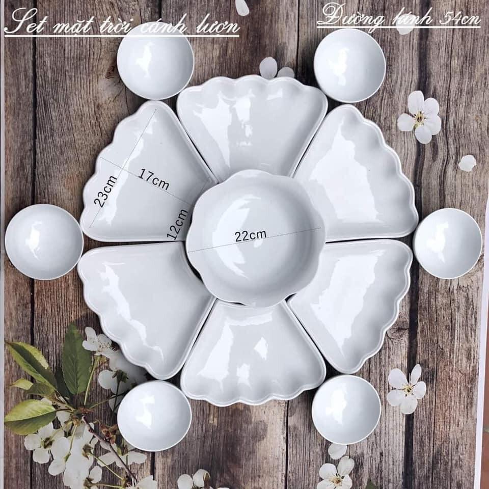 Bộ bát đĩa, bộ đồ ăn mặt trời cao cấp Bát Tràng 15 món : 1 tô 6 chén 6 đĩa 1 mắm 1 muối