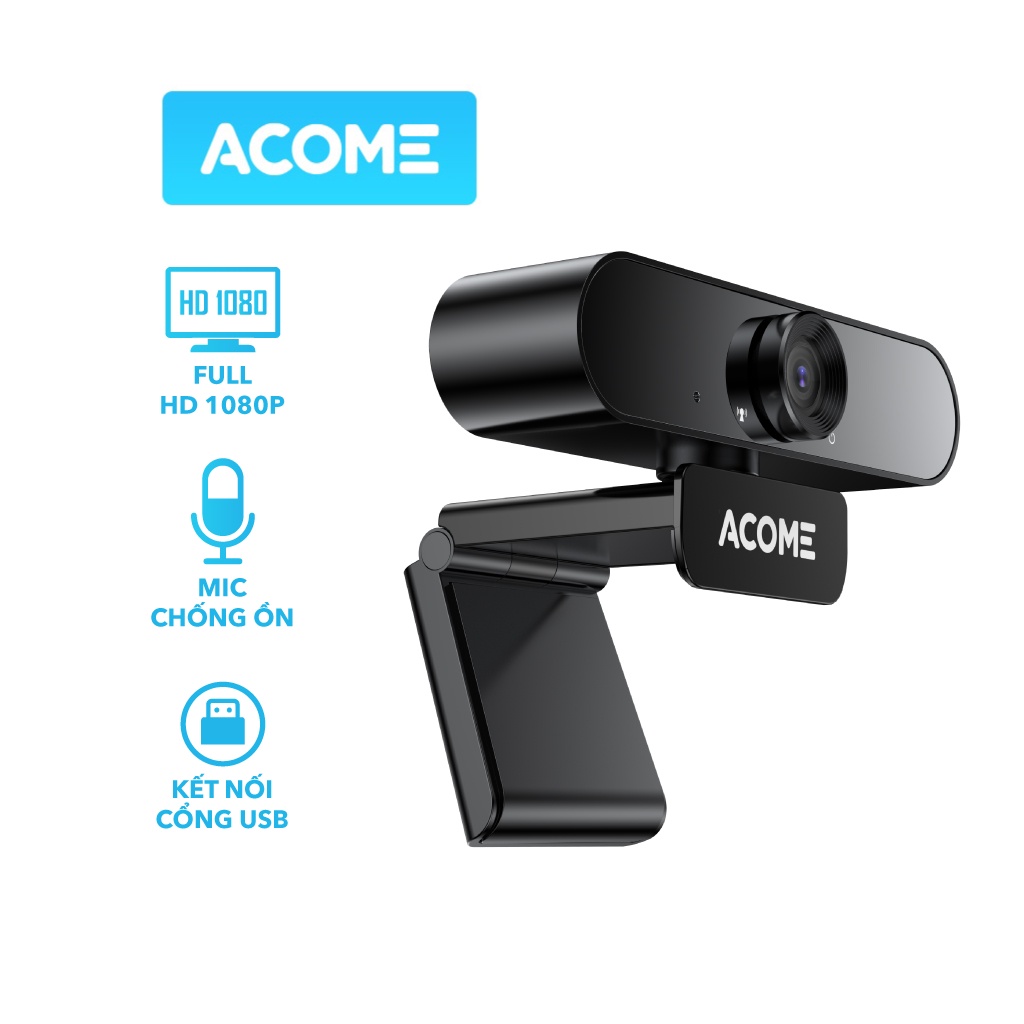 Webcam Máy Tính ACOME AWC11 Full HD 1080P Ảnh Siêu Nét Video Call Online Có Micro Chống Ồn - Hàng Chính Hãng