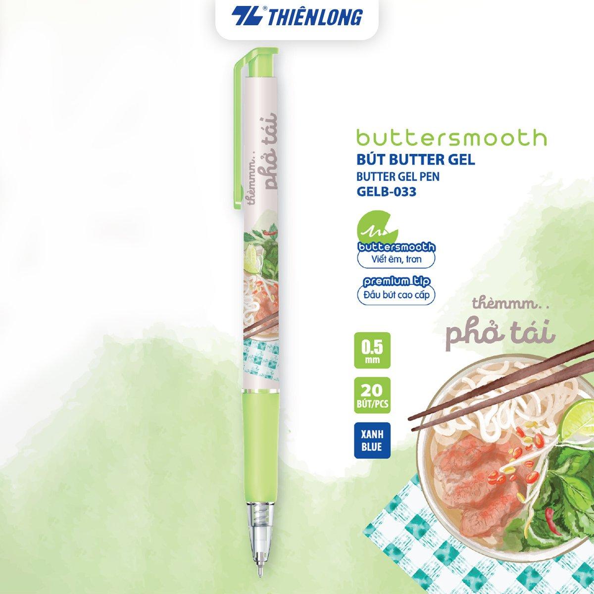 Combo 5/10/20 Bút gel B - Buttersmooth Gel Thiên Long GELB-033 - Premium Tip viết êm, trơn - Mực Xanh