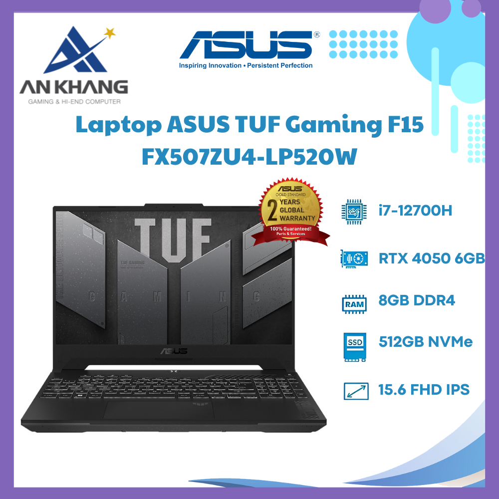 Laptop ASUS TUF Gaming F15 FX507ZU4-LP520W (Intel Core i7-12700H | 8GB | 512GB | RTX 4050 6GB | 15.6-inch FHD 144Hz | Win 11| Jaeger Gray) - Hàng Chính Hãng - Bảo Hành 24 Tháng