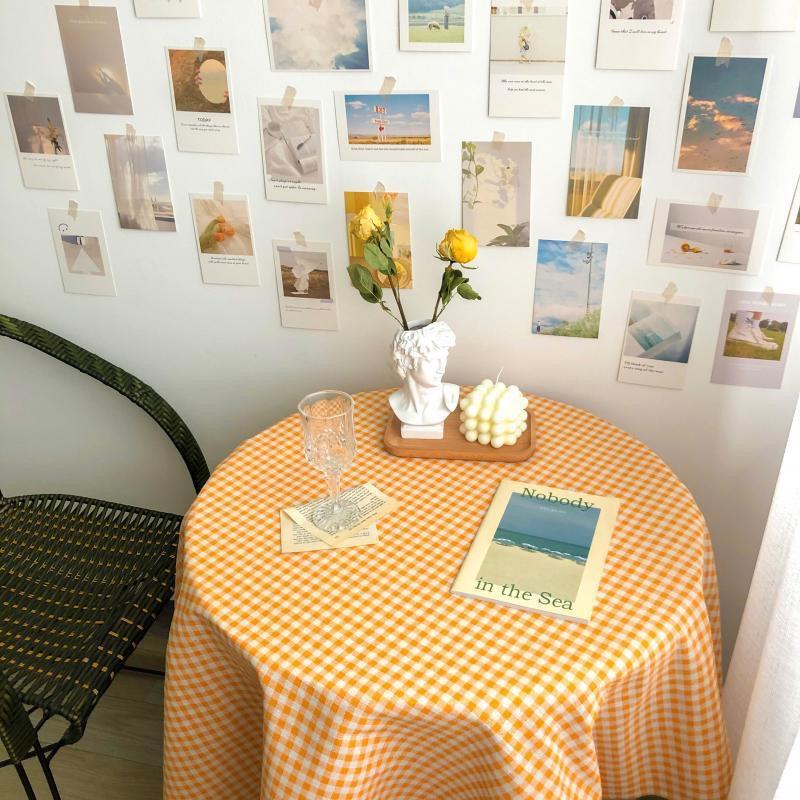 Vải Bố Vải Canvas Decor Trang Trí May Rèm, Màn Cửa Sổ, Khăn Bàn, Khăn Picnic, Phông Chụp Ảnh Họa Tiết Caro Vàng Cam
