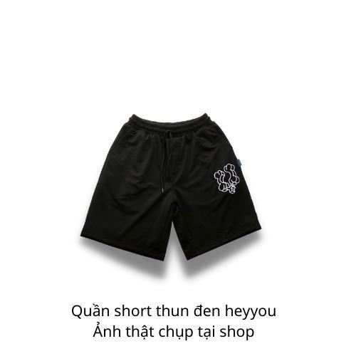 Quần short thun đen nam thêu logo