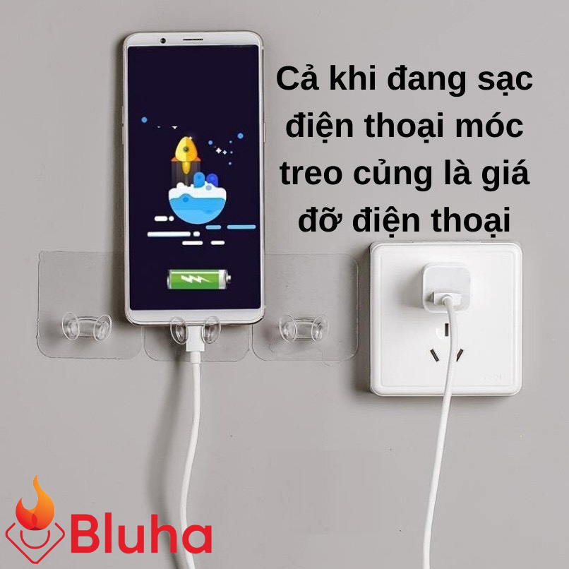 Combo Móc Dán tường treo dây điện, phích cắm, để sạc điện thoại 2 Tai Siêu dính - Móc Treo Đồ Đa năng nhà tắm nhà bếp