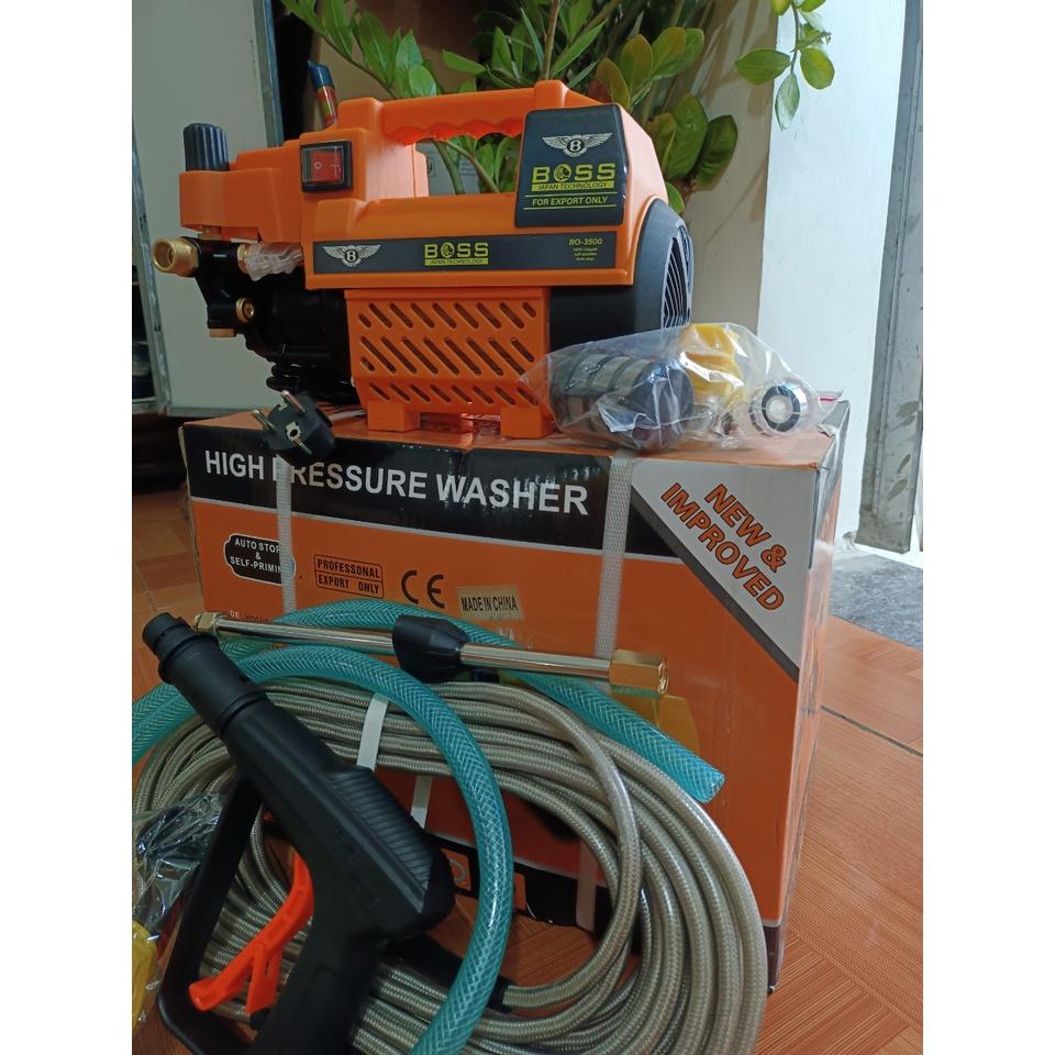 Máy xịt rửa xe máy, ô tô mini áp lực cao BOSCH 3000W Khỏe vô đối có chỉnh áp lực gia đình, dây dài 15m