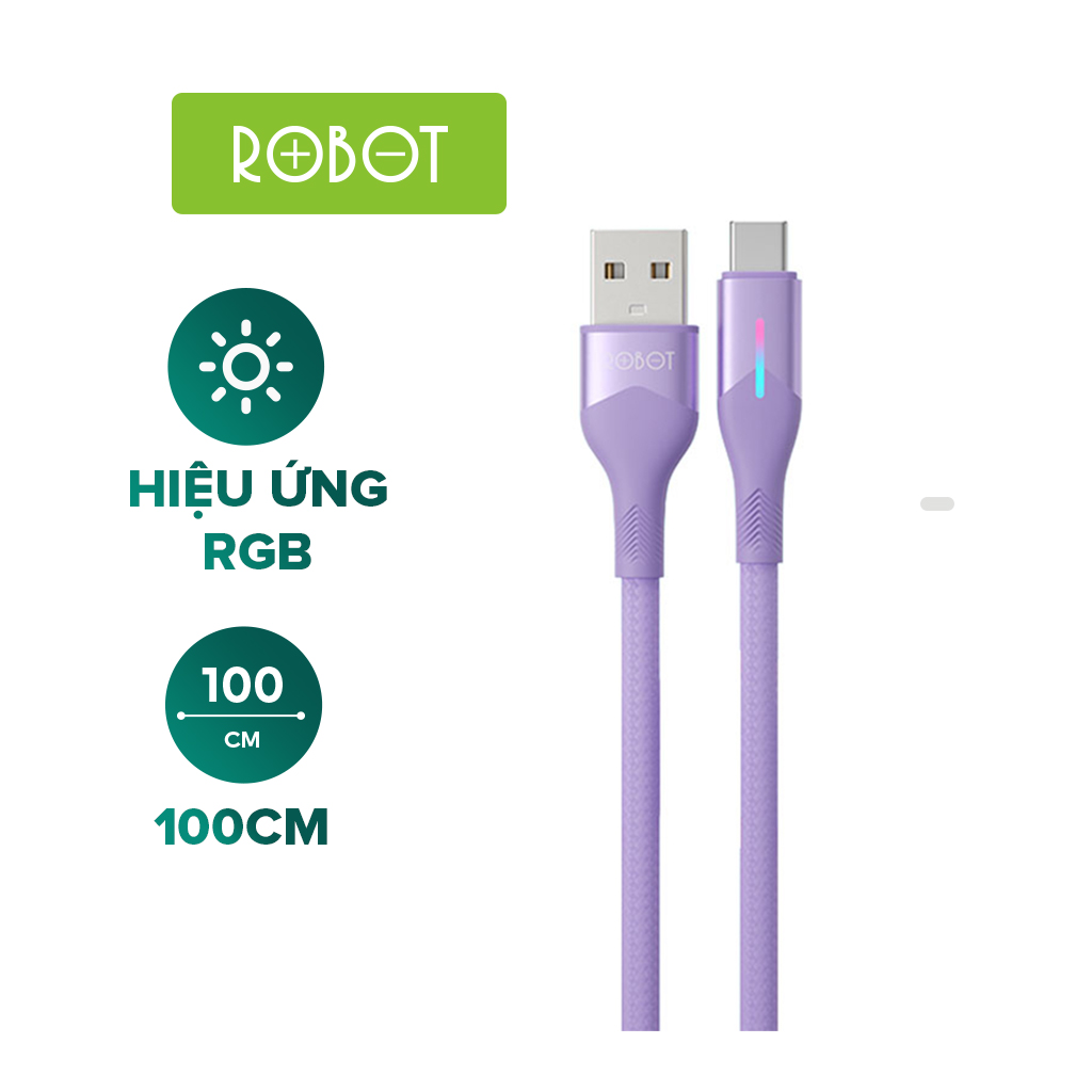 Cáp Sạc ROBOT RFM100/RFL100/RFC100 - Hiệu ứng đèn RGB - Chất Liệu Dây Dù - HÀNG CHÍNH HÃNG