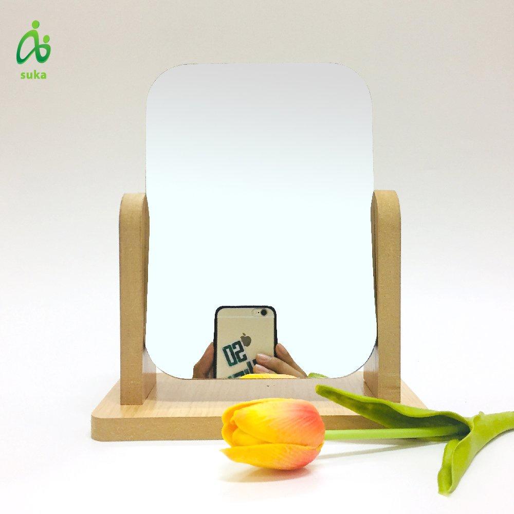 Gương trang điểm-Gương gỗ để bàn đế xoay 360 độ size nhỏ 18x20cm SK