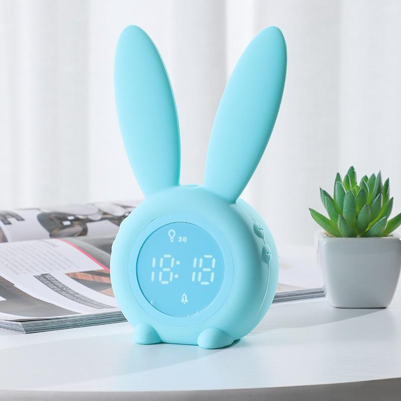 Đồng hồ báo thức thông minh kiêm đèn ngủ Tai Thỏ Bunny Quà tặng đáng yêu  Cảm ứng âm thanh đổi màu Thể hiện nhiệt độ