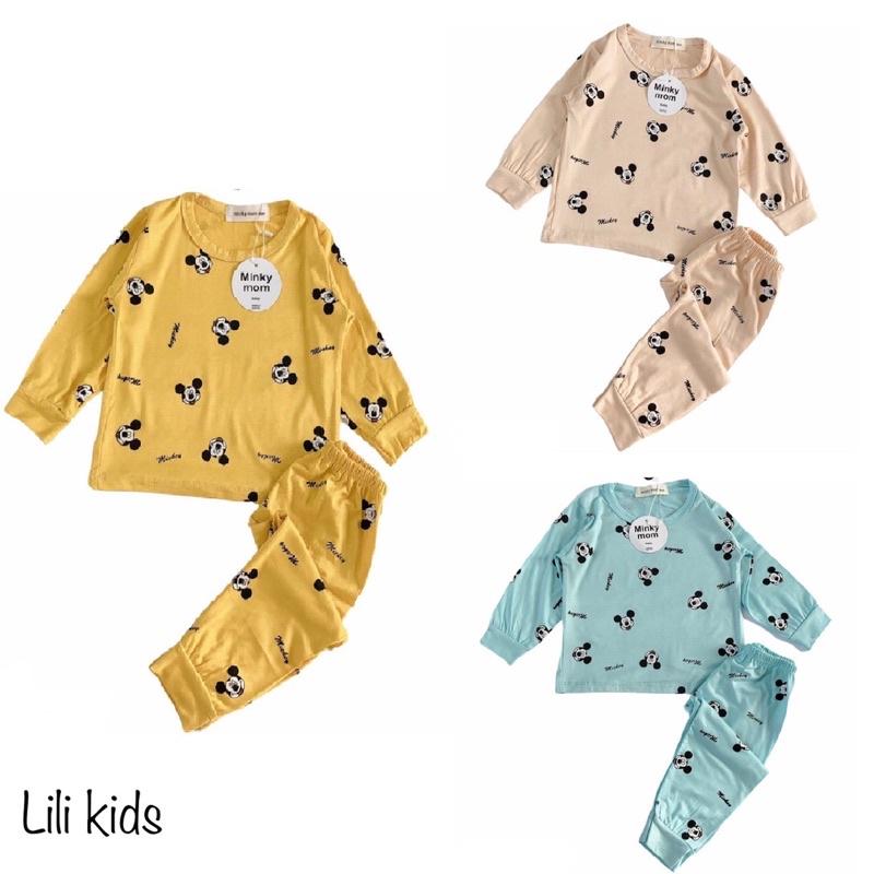 Bộ Dài Tay Minky Mom Chất Thun Lạnh Họa Tiết Mickey Dễ Thương Cho Bé