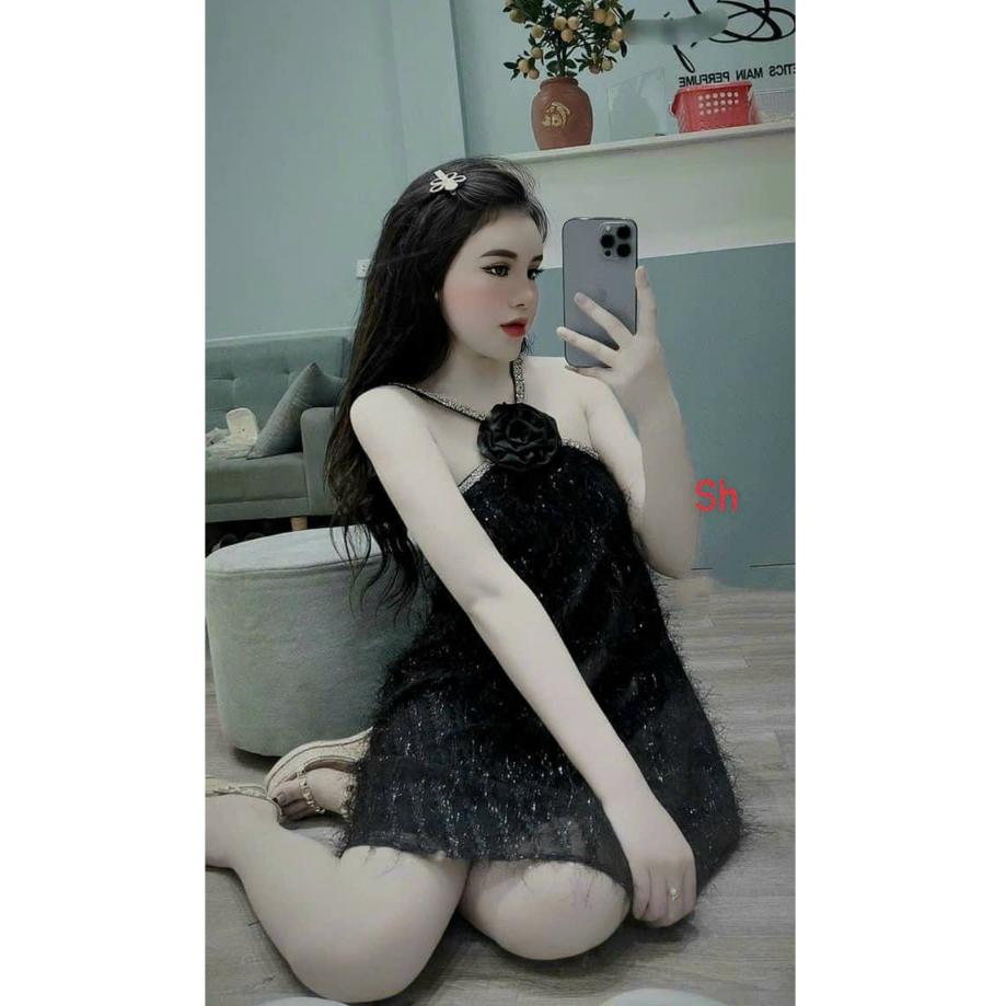 Đầm suông babydoll lông vũ siêu hot phối dây kim tuyến