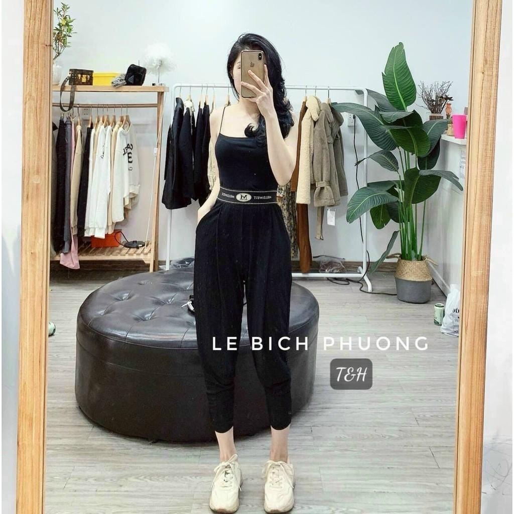 Quần baggy nữ cạp chun thêu chất tăm lạnh quần ống côn Thời trang Banamo Fashion 841