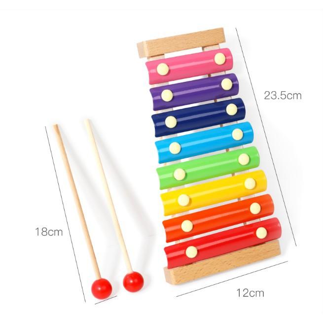 Combo đồ chơi: 1 Sâu gỗ uốn dẻo; 1 Đàn gỗ Xylophone 8 Quãng Cho Bé ( Loại Thường)