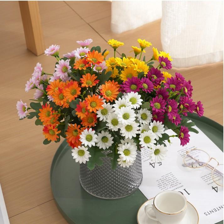 Hoa giả - Chùm Hoa Cúc 21 bông nhiều màu sắc cành dài 31cm loại đẹp như thật trang trí nhà cửa, decor