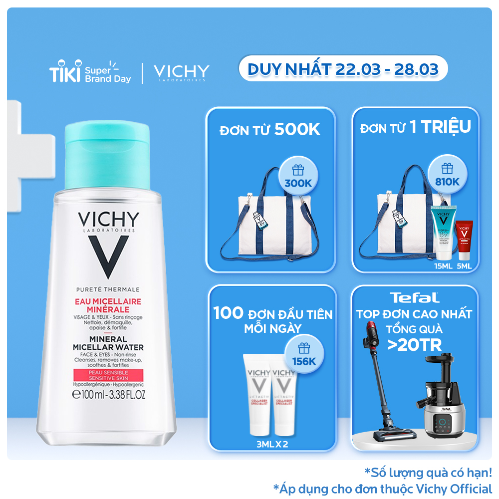 Nước tẩy trang giàu khoáng dành cho da nhạy cảm Vichy Pureté Thermale Micellar Water 100ml