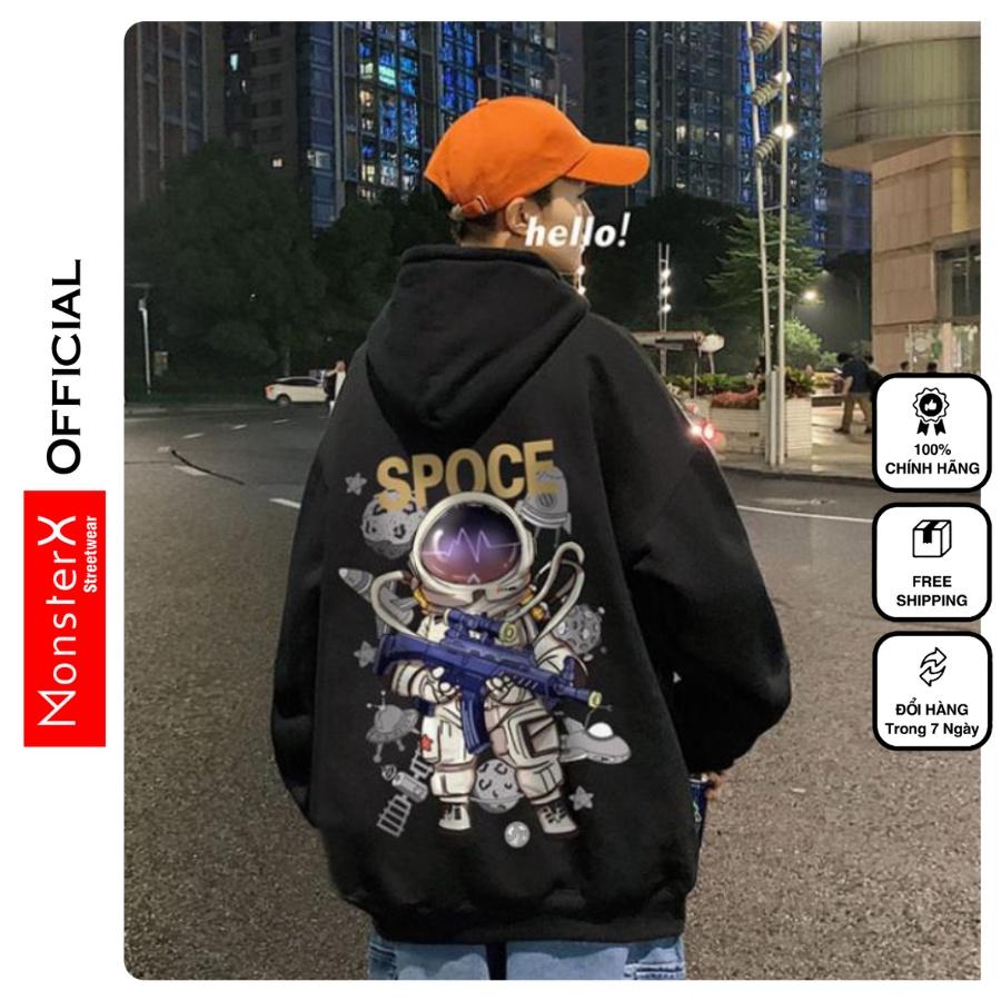 Áo mũ Hoodie Unisex MonsterX SPOCE form rộng 5 màu nỉ bông cặp đôi nam nữ Oversize Ulzzang thu đông