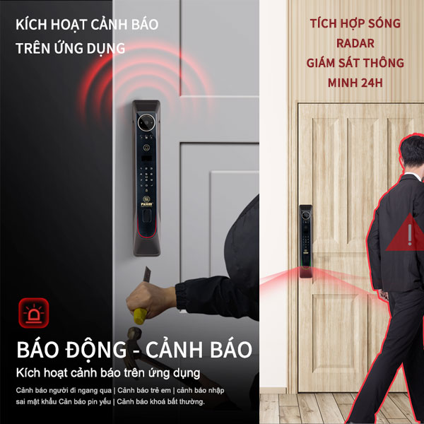 Khóa điện tử thông minh khóa nhận diện khuôn mặt PASINI PS02CG60A (Đen) PS03CS60A (Bạc) với 7 phương thức mở khóa nhận diện khuôn mặt, vân tay, thẻ từ, mật khẩu