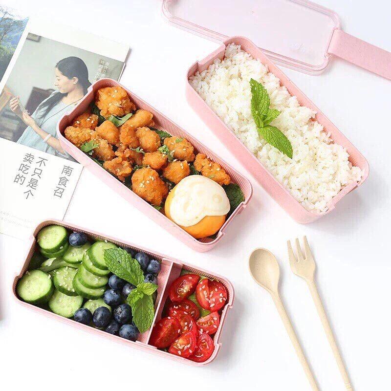 Hộp Cơm Văn Phòng Giữ Nhiệt Kèm Muỗng Tiện Dụng - Hộp Cơm Lúa Mạch Lunch Box 3 Tầng 900ml