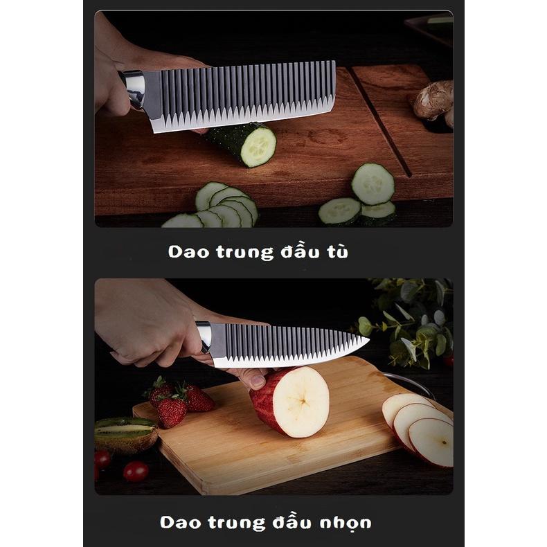 Bộ 3 dao Nhật Bản thép không gỉ thân dao gợn sóng chống dính siêu bén (chuyên thái, lọc thịt, gọt hoa quả)