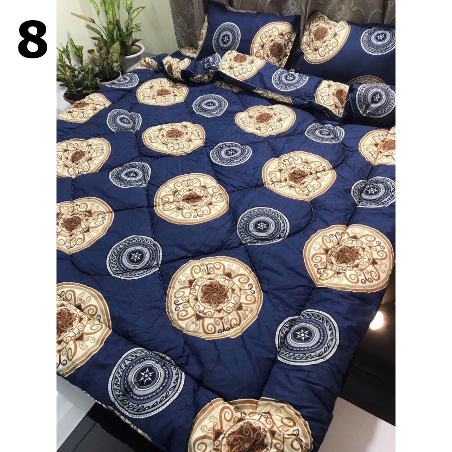 Bộ chăn ga gối vải cotton poly 5 món chăn chần phao loại có ruột bông dày
