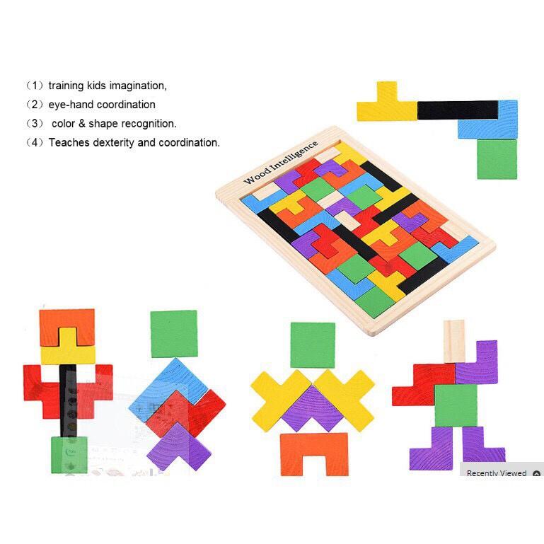 Đồ chơi xếp hình thông minh cao cấp, Tetris xếp gạch ghép hình gỗ