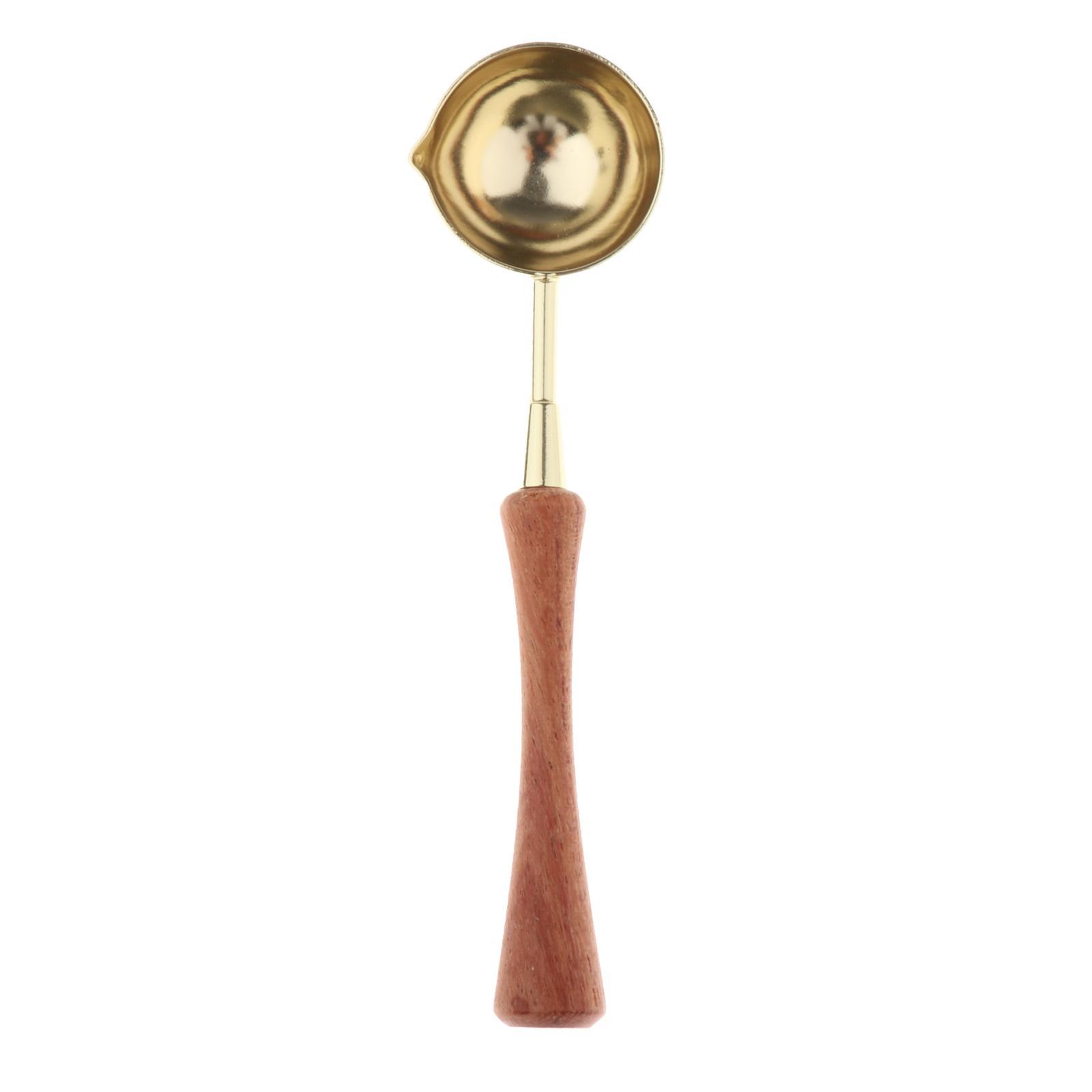 Brass/Stainless Steel Wax Spoon Vintage Elegant Wooden Handle Copper Wax Sealing Stamp Melting Spoon for Wedding Invitations Envelope Wax Seal Spoon