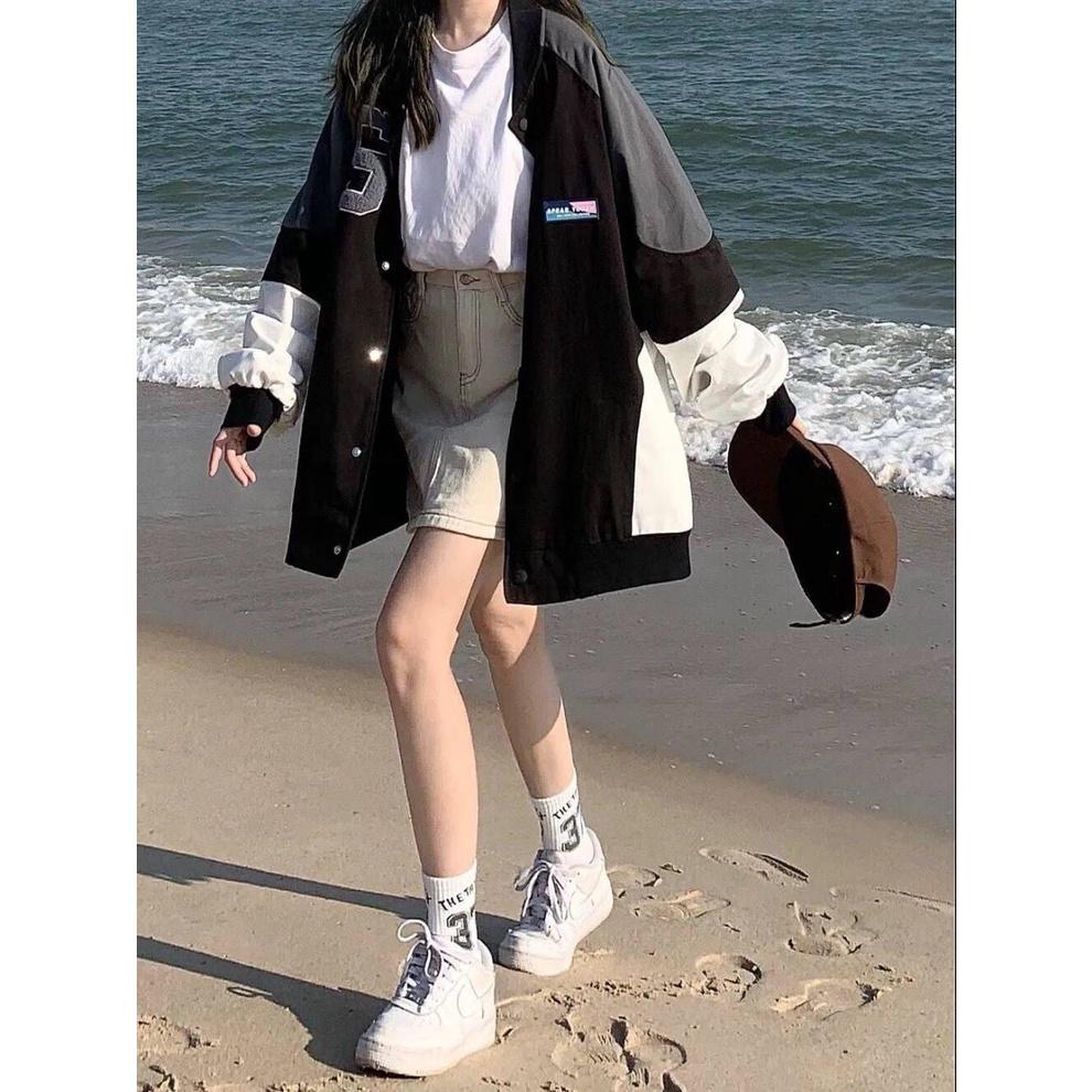 Áo Bomber Phối Tay Thêu Số 5 - Chất nỉ Cotton, form to rộng phù hợp cho cả nam và nữ