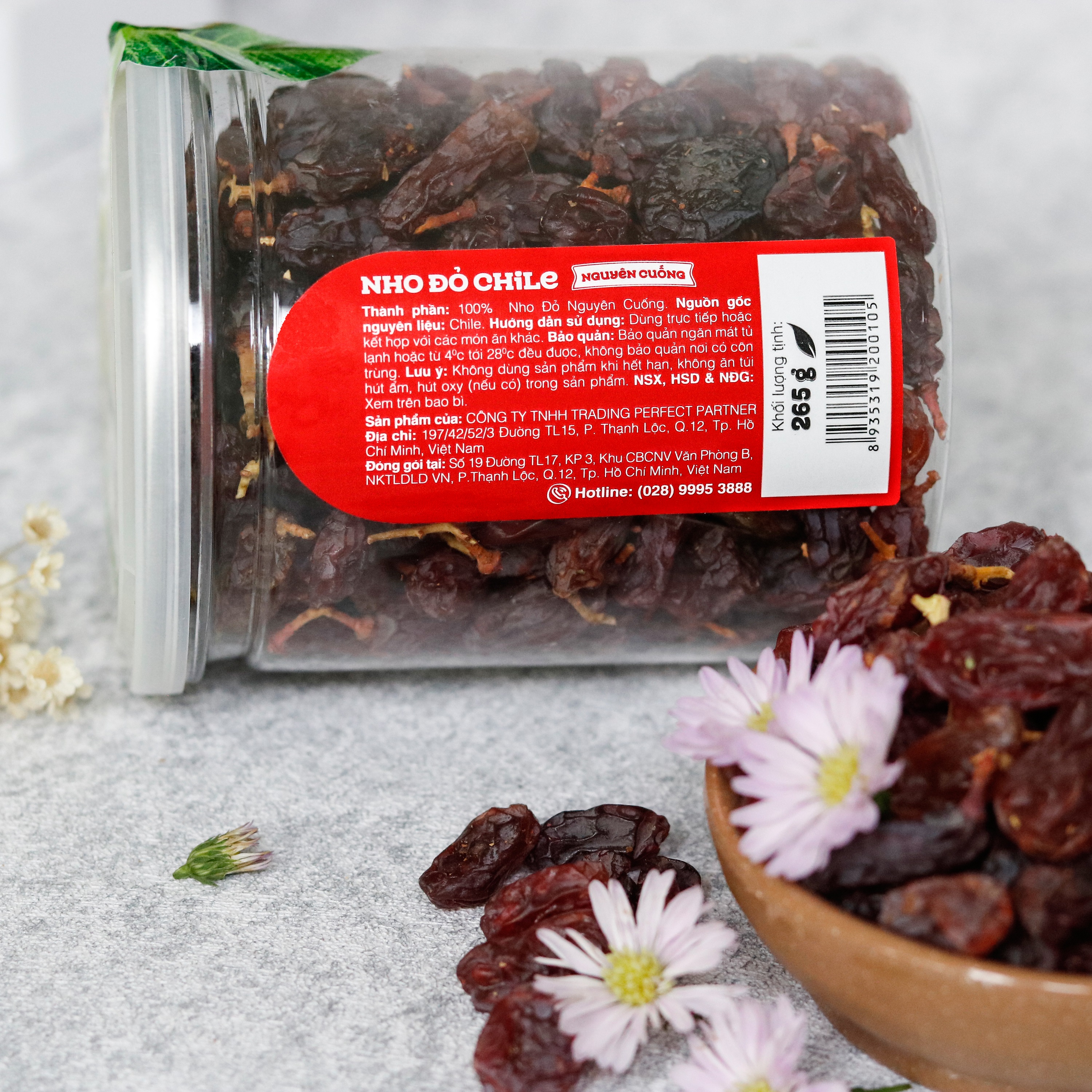 Nho Khô Đỏ Nguyên Cuống Smile Nuts (265g - 500g) | Nho khô nhập khẩu từ Chile, 100% không đường và chất bảo quản | Chilean Red Raisins (265g - 500g)