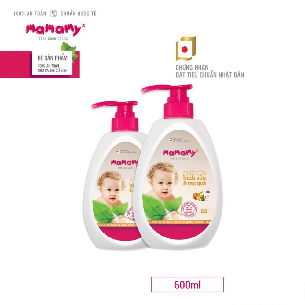 Nước rửa bình sữa thiên nhiên Mamamy 600ml + kèm 1 túi bổ sung 600ml tặng kèm 1 gói Beeno 80 tờ