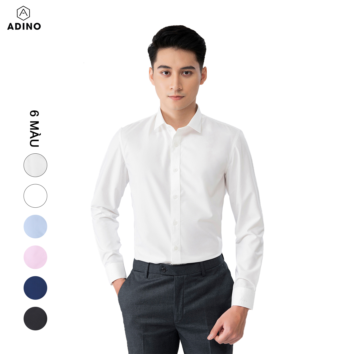 Hình ảnh Áo sơ mi nam màu trắng kem ADINO vải nến lụa sợi sồi modal dáng công sở slimfit hơi ôm trẻ trung SM01