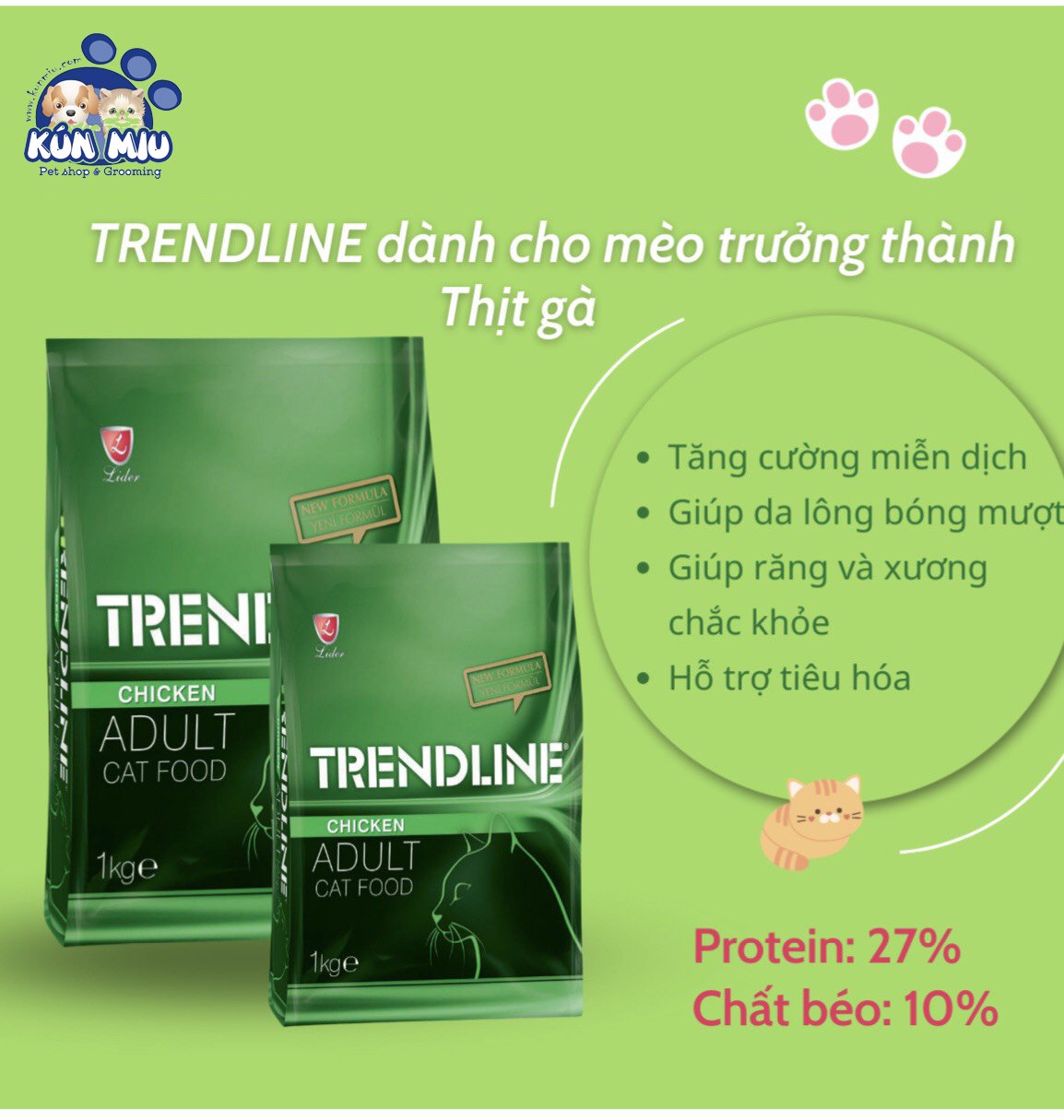 [Giá rẻ - Bao nguyên seal 1kg] Hạt thức ăn khô cho mèo TRENDLINE,hạt cho mèo con và mèo lớn xuất xứ Thổ Nhĩ Kỳ