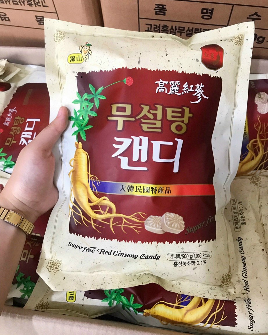 Kẹo Hồng Sâm Không Đường Hàn Quốc Korea Red Ginseng Thùng 20 Gói 500g