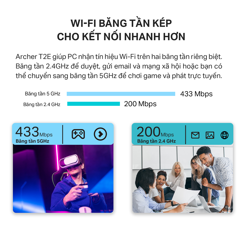 Bộ Chuyển Đổi Card Mạng Wifi TP-Link Archer T2E PCIe Băng Tần Kép AC600 - Hàng Chính Hãng