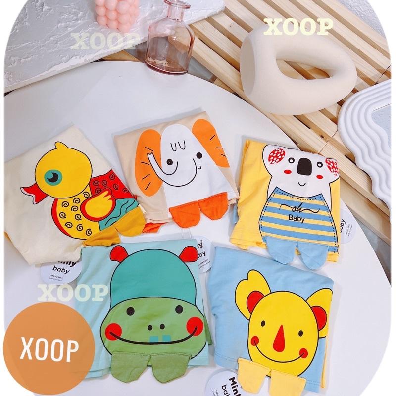Bộ dài tay có tai chất thun lạnh in họa tiết voi,gấu.vịt cho bé (Size 8-18kg) mã BD1