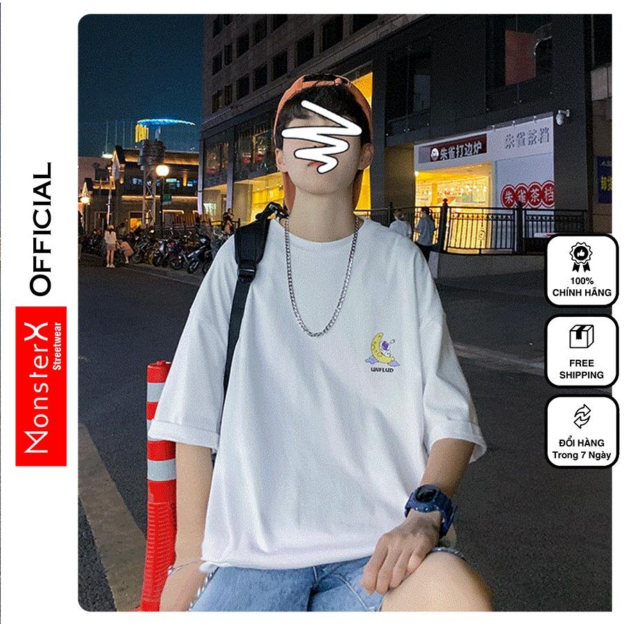 Áo thun unisex MonsterX VŨ TRỤ BAY VAI phông tay lỡ nam nữ form rộng Oversize 2 màu
