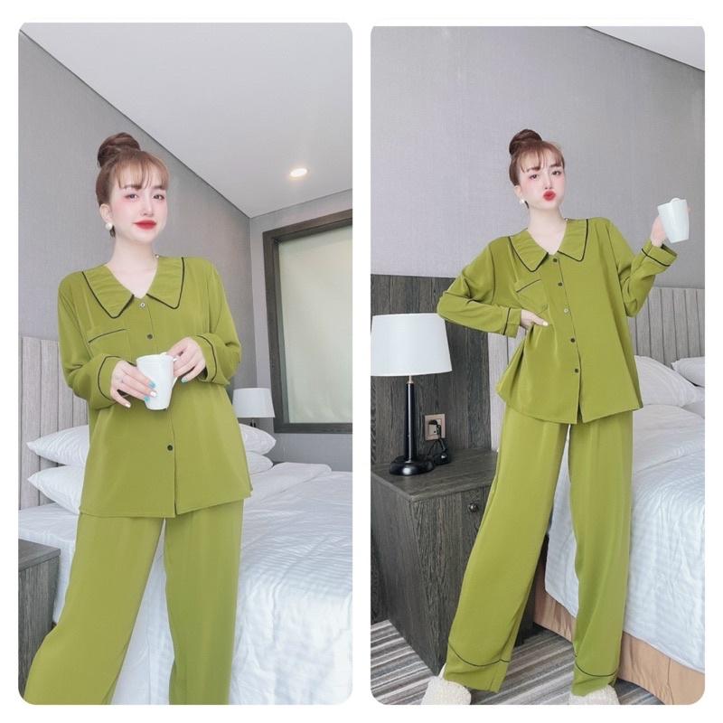 Đồ Bộ Mặc Nhà Nữ, Bộ Pizama Bigsize Nữ, lụa Mango, quần có túi, Freesize 40_70kg, tuỳ chiều cao